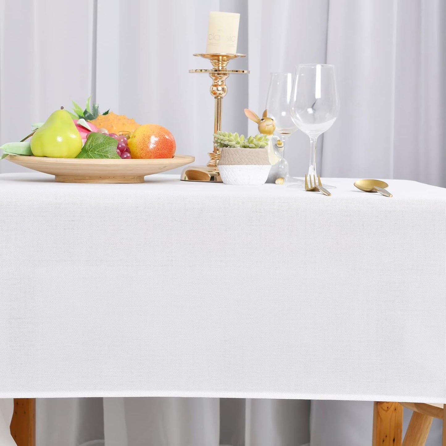 Hiasan Faux Linen Rectangle Tablecloth - Wrinkle and Stain Resistant Washable Table Cloth for Kitchen Dining Room Holiday Table Cover for Party Dinner, White, 54 x 108 Inch