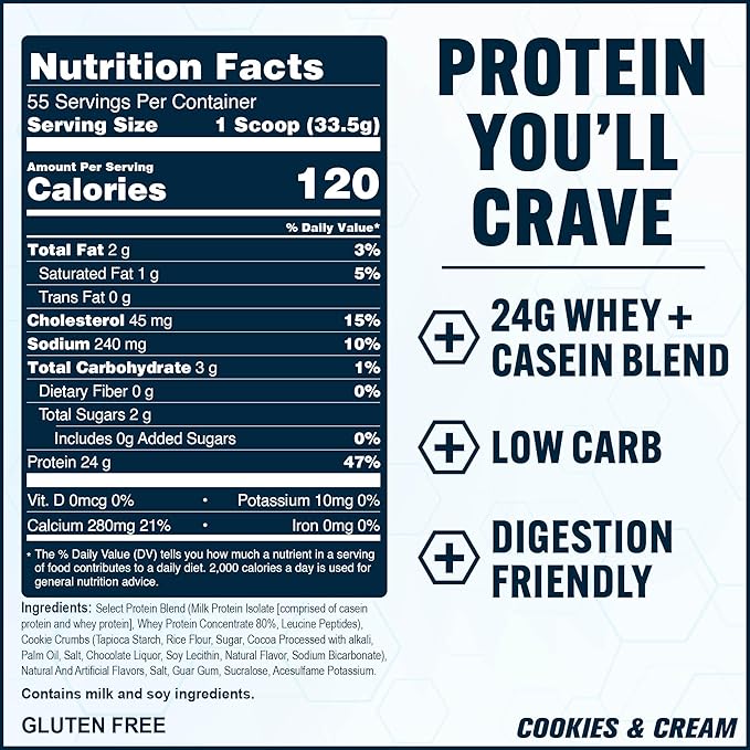 PEScience Select Low Carb Protein Powder, Cookies and Cream, 55 Serving, Whey and Casein Blend, Keto Friendly, Gluten Free, Best Tasting, Clean Isolate for Women and Men
