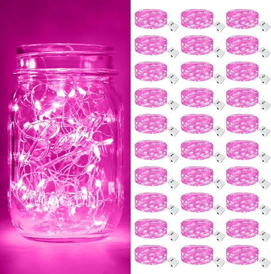 btfarm 30 Pack Fairy Lights Battery Operated [3 Modes], Valentine's Day Lights 7ft 20 Led Twinkle String Lights Waterproof Bulk Small Mini for Mason Jars Vases Wedding Table Centerpiece, Pink