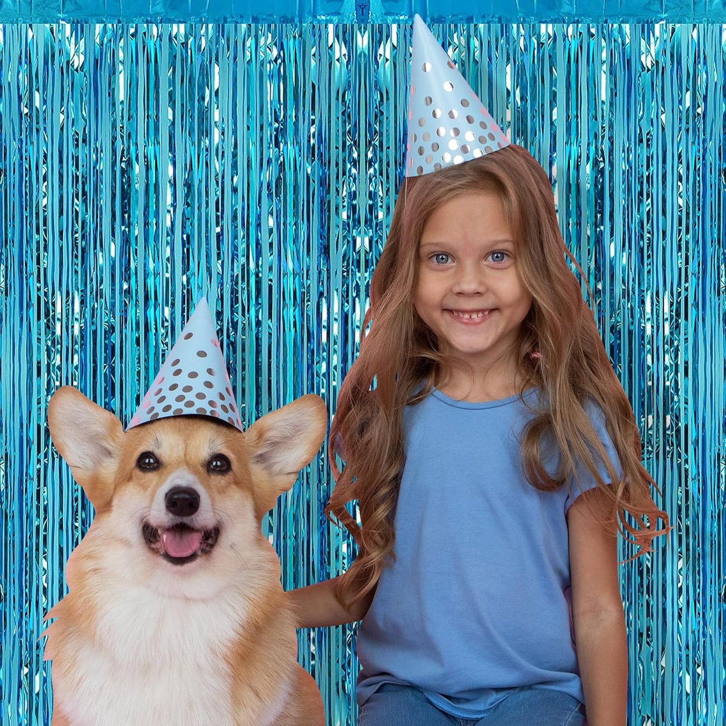 5 Pack Blue Fringe Backdrop 3.2ft x 8.2ft Teal Blue Foil Fringe Curtains Party Tinsel Curtain Backdrop Streamers for Birthday Party Decoration Wedding Christmas Decoration (Teal Blue)