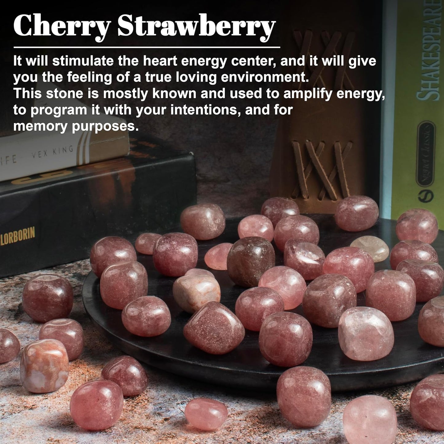 "Crocon 1LB Strawberry Quartz Tumbled Stones and Natural Crystal 2000+ Carats for Reiki Healing Crystal Polished, Chakra Balancing, Reiki Gift, Home Decor Size : 20-25 mm"