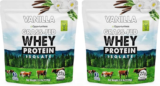 Opportuniteas Grass Fed Vanilla Whey Protein Isolate Powder - 22g Protein Powder Without Artificial Sweeteners, Hormone-Free Cows, Non GMO - 5lb