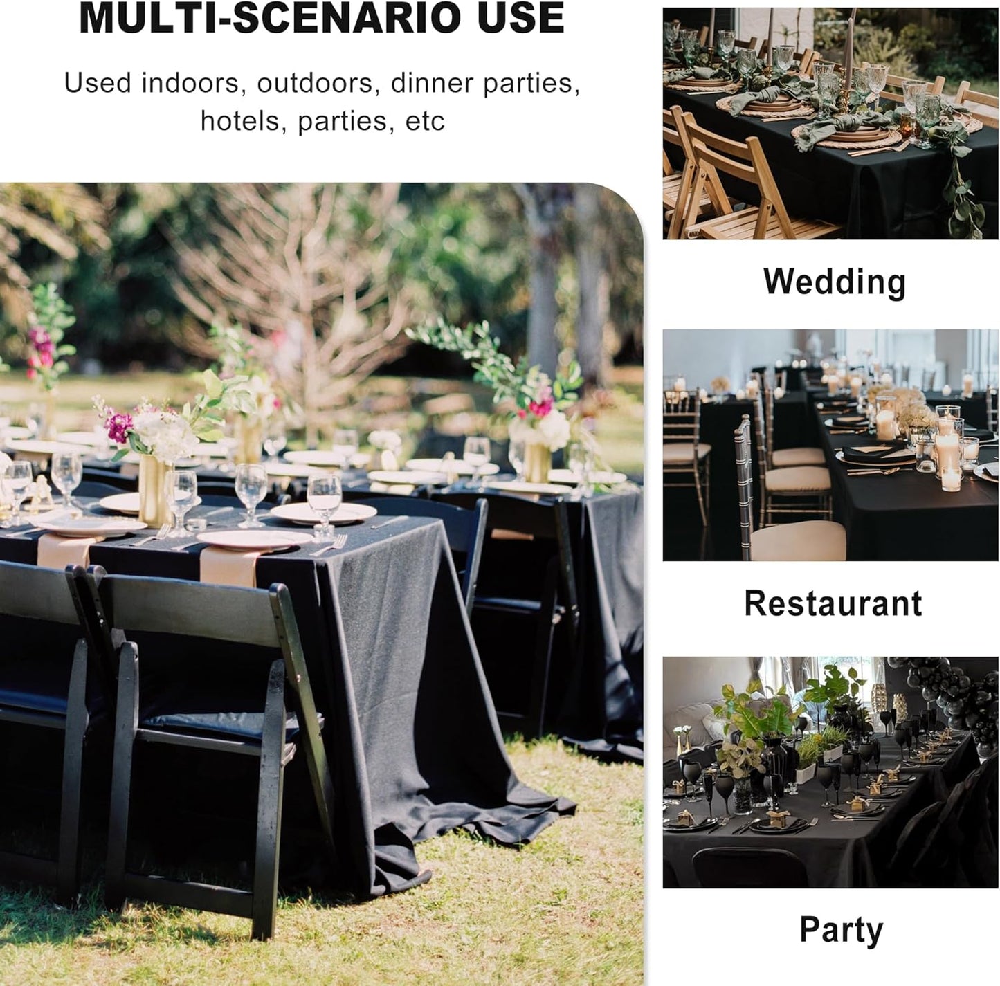 sancua 6 Pack Black Tablecloth 90 x 156 Inch - Rectangle Table Cloth for 8 Feet Tables Stain and Wrinkle Resistant Washable Polyester Table Cover for Dining Wedding Banquet Party Buffet Restaurant