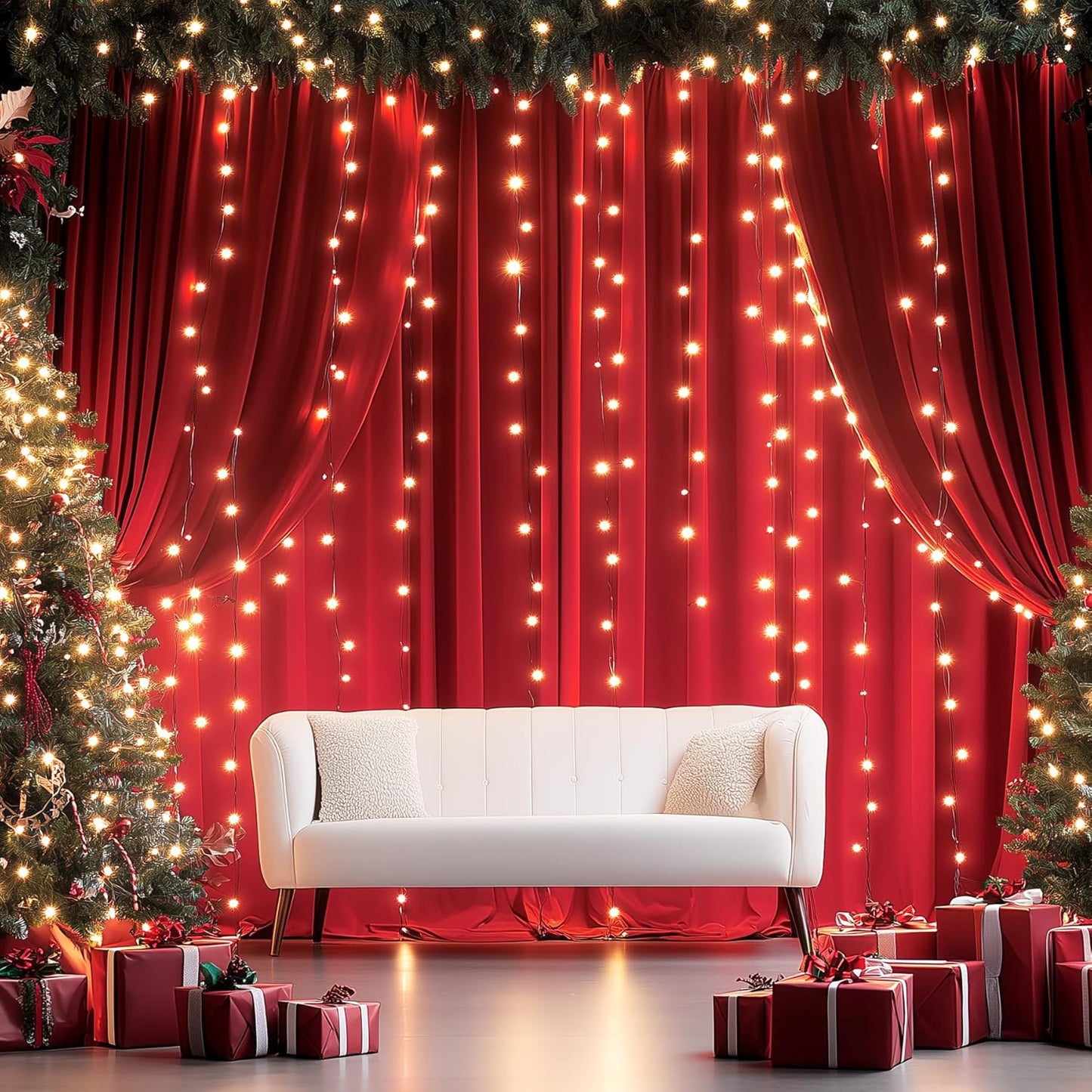 20ftx12ft Wrinkle Free Red Backdrop Curtain, 4 Panels 12FT Height Red Wedding Backdrop Drapes, Silky Polyester Back Drop Cloth for Birthday Photography Background Party Backdrop Draping