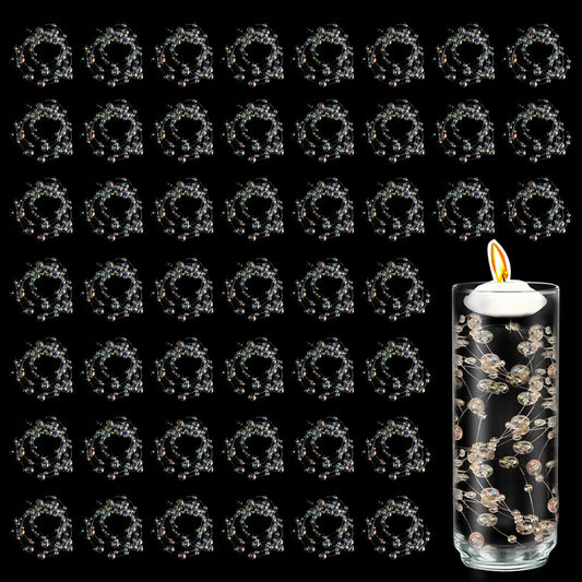 50pcs Pearls String Beads of Pearls, 10+5mm Clear Phantom Artificial Pearl String for Floating Candles Centerpieces, Vase Filler, Wedding Centerpiece Christmas Party Decor