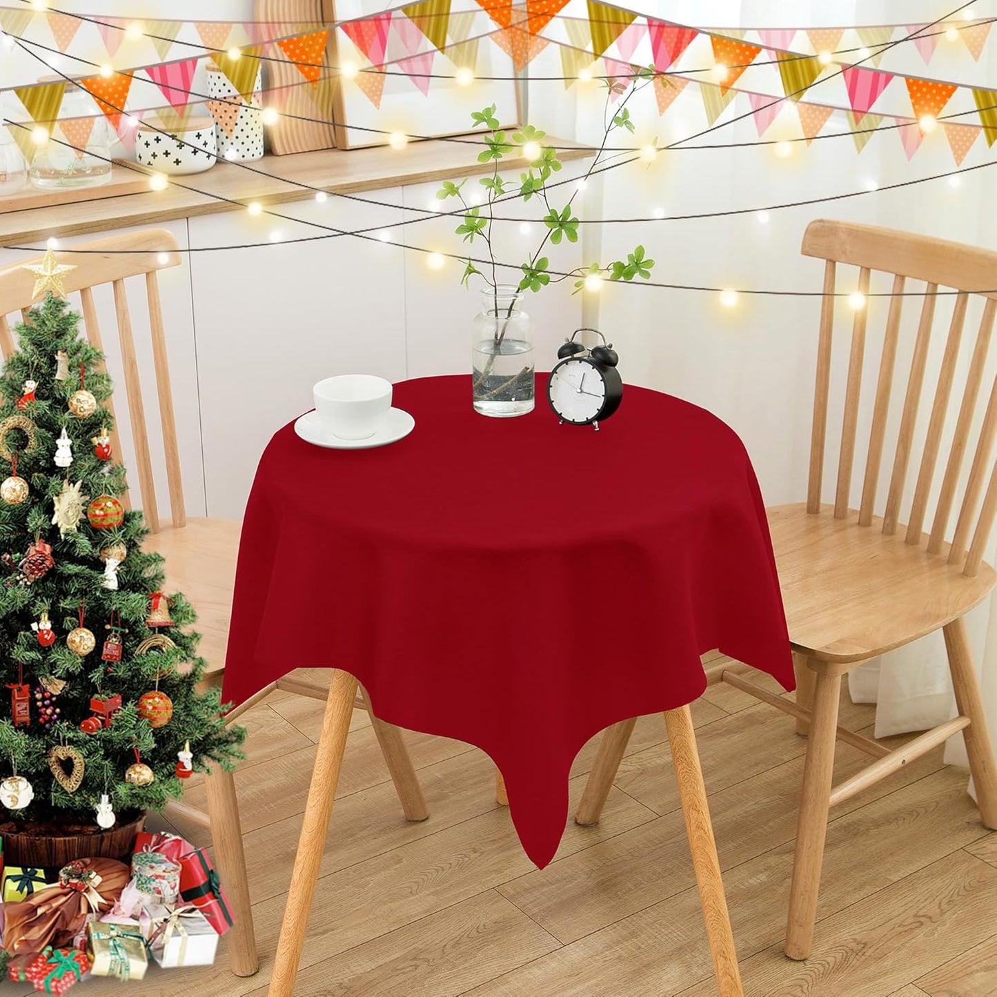 sancua Small Square Tablecloths 36x36 Inch - Christmas Red Table Cloth for Square or Round Tables, Washable Polyester Fabric Table Cover for Nightstand End Bedside Tables
