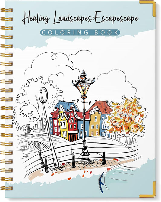 Adult Coloring Book for Women-Hardcover Spiral Bound Coloring Books for Adults Relaxation 8.5 * 11, 30 Healing Landscapes Pattern, Anxiety, Stress Relief & Relaxation Gifts for Women, 120GSM Paper