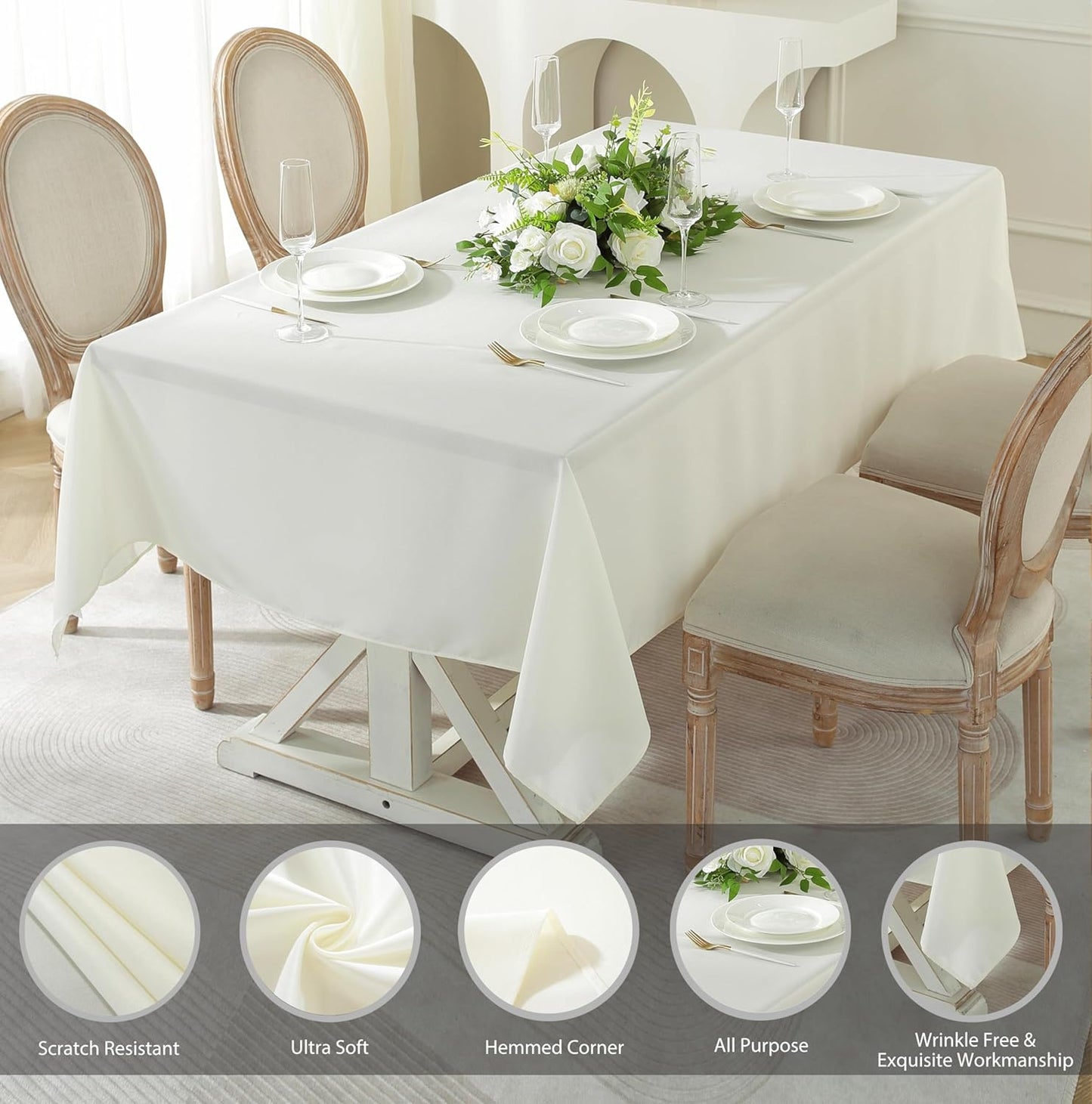 Craft And Party 60" X 126" Rectangular Polyester Tablecloth (Ivory)