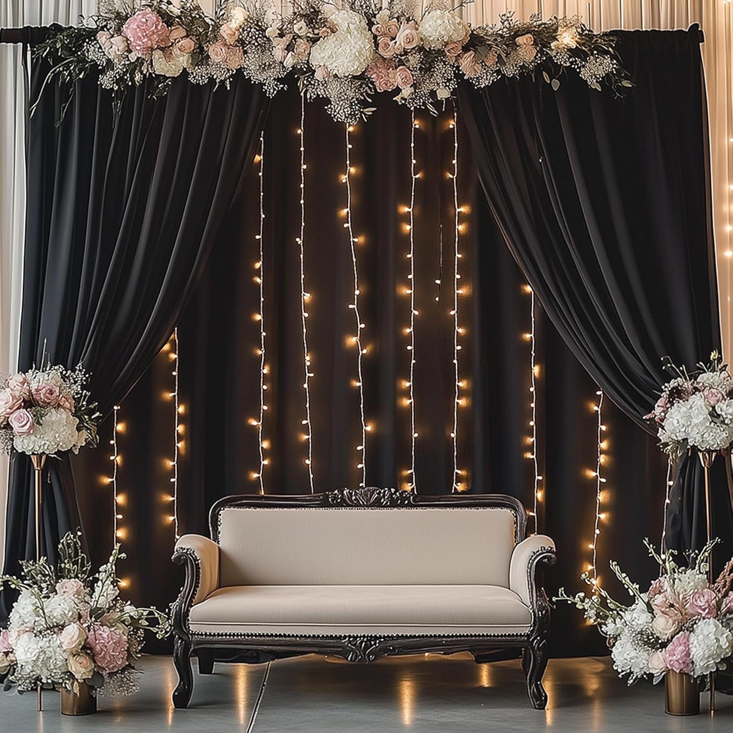 60ftx14ft Wrinkle Free Black Backdrop Curtain, 12 Panels 14FT Height Black Wedding Backdrop Drapes, Silky Polyester Back Drop Cloth for Birthday Photography Background Party Backdrop Draping