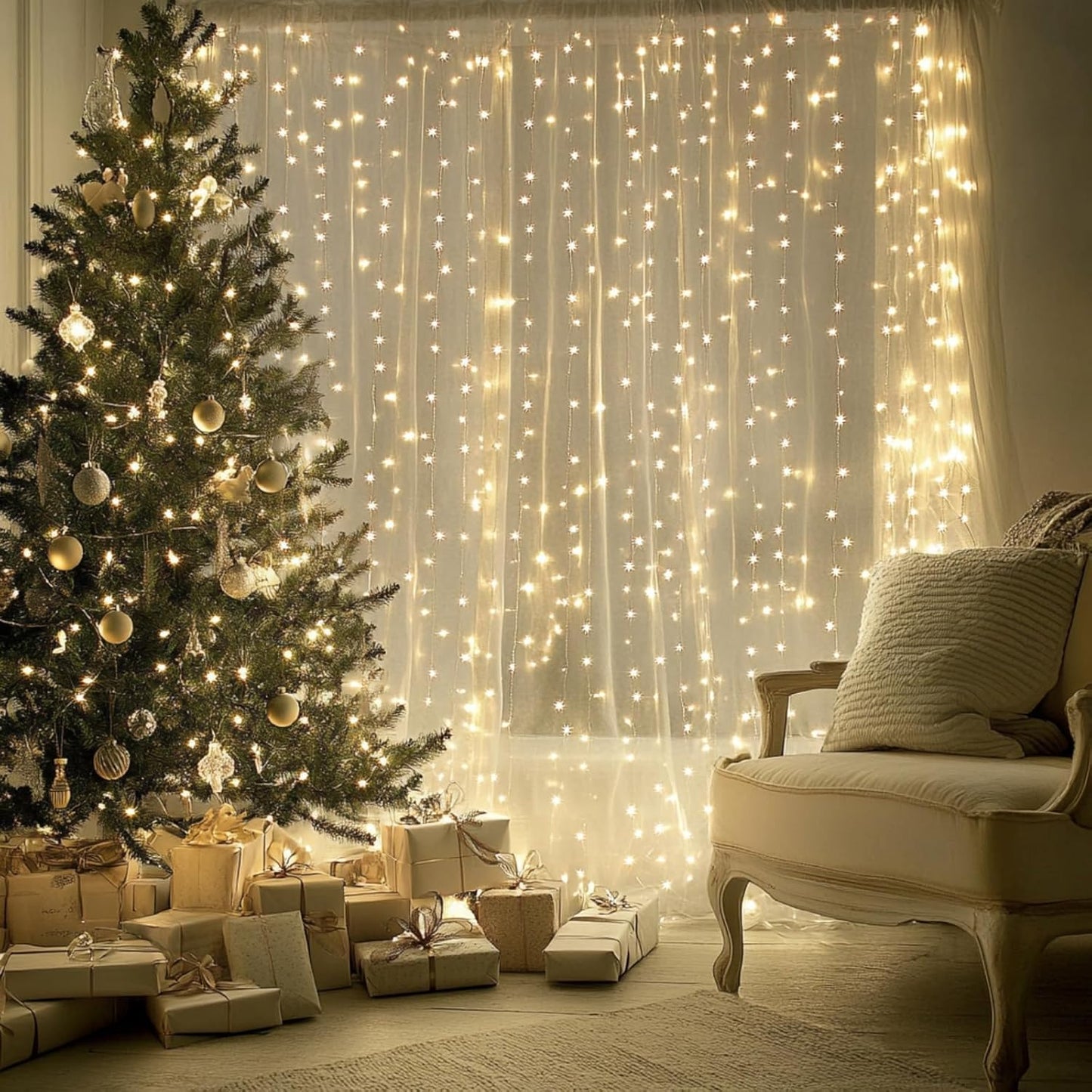 Fairy Curtain Lights, 300 LED Upgraded Tangle-Free Hanging Lights with Remote, USB Plug in String Lights for Bedroom Wall Window Wedding Party Xmas Home Décor - 9.8 x 9.8 Ft, Warm White