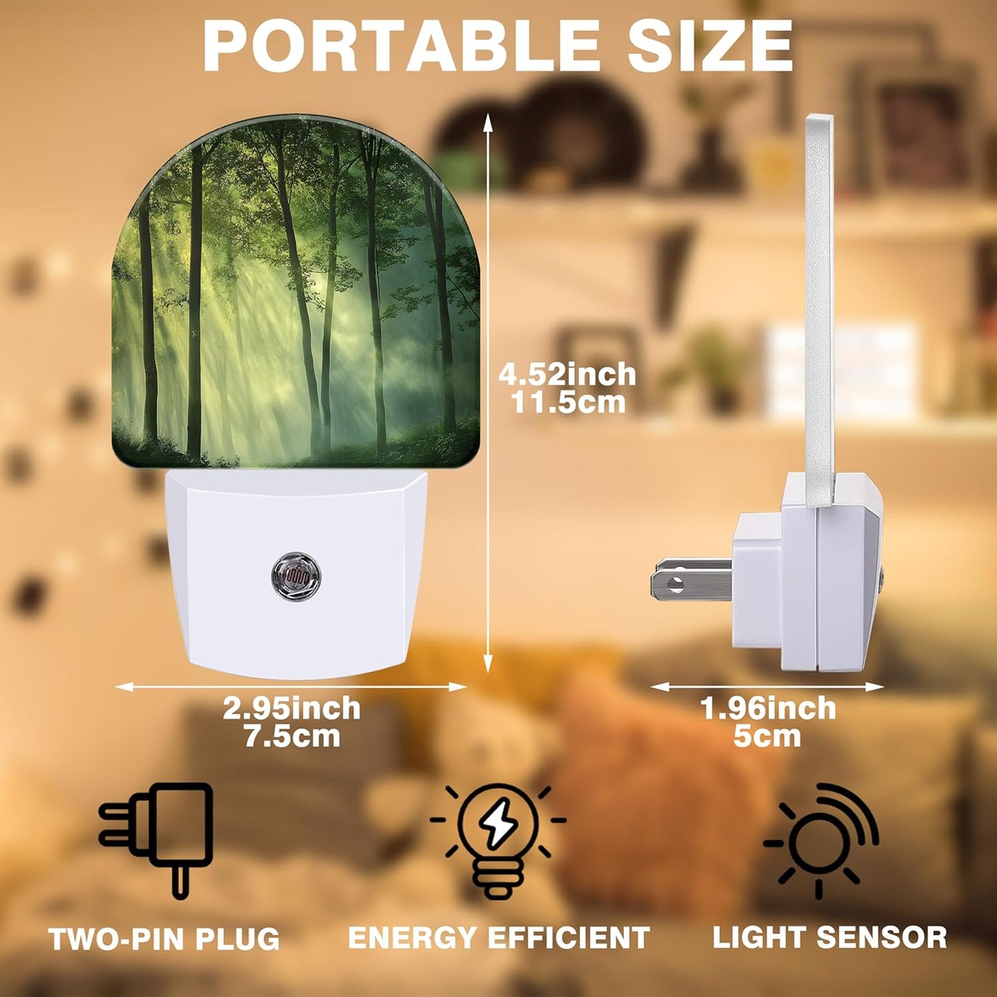 Night Lights Plug into Wall Misty Forest Night Light Dusk to Dawn Smart Sensor Decorative Round Led Lamp for Bedroom Bathroom Kitchen Hallway Nightlight for Women Men