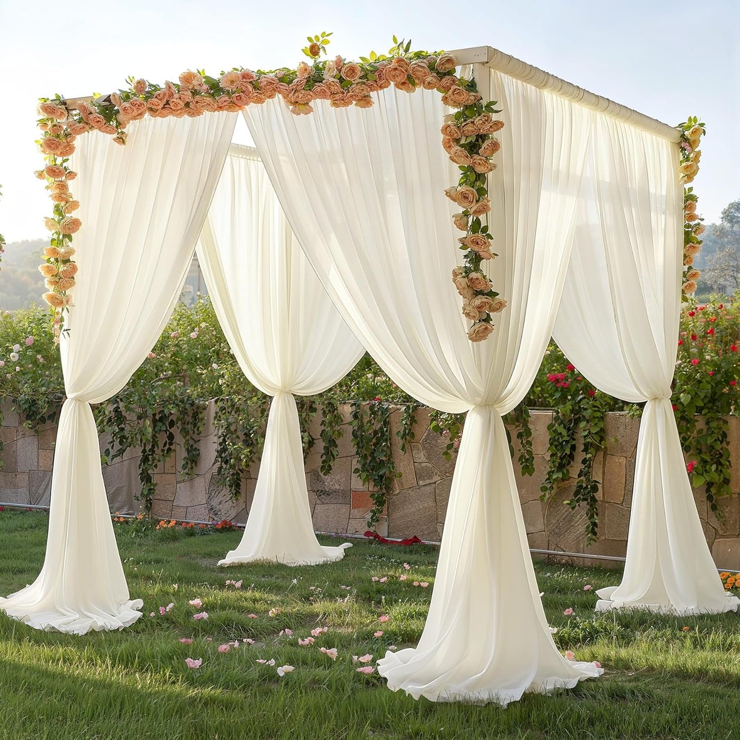 10ft x 10ft Ivory Backdrop Curtain Drapes, Wrinkle-Free Sheer Chiffon Fabric Photo Background Panels for Wedding Arch Party Ceremony Stage Photography Decorations
