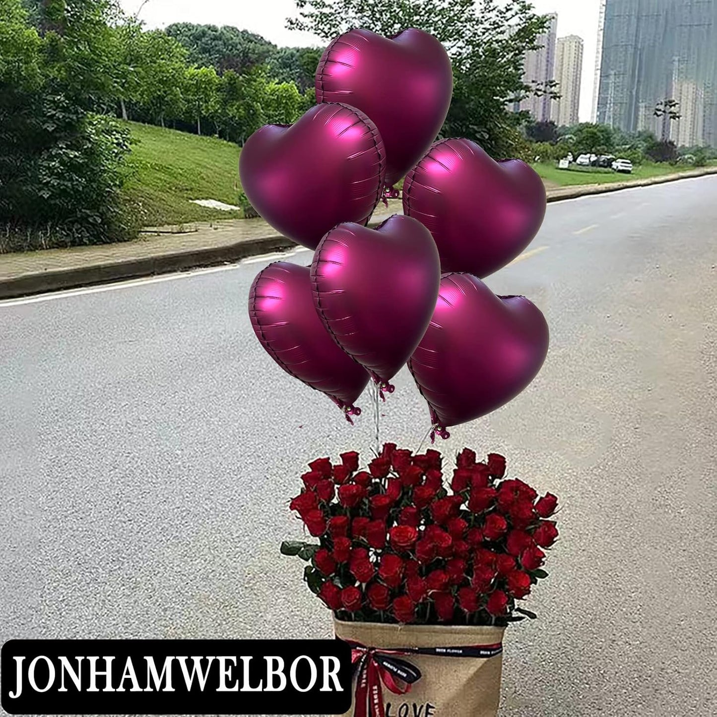 Jonhamwelbor 20Pcs 18 inch Burgundy Foil Mylar Heart Shape Balloons Decorations Valentines Birthday Wedding Baby Shower Party (Maroon)