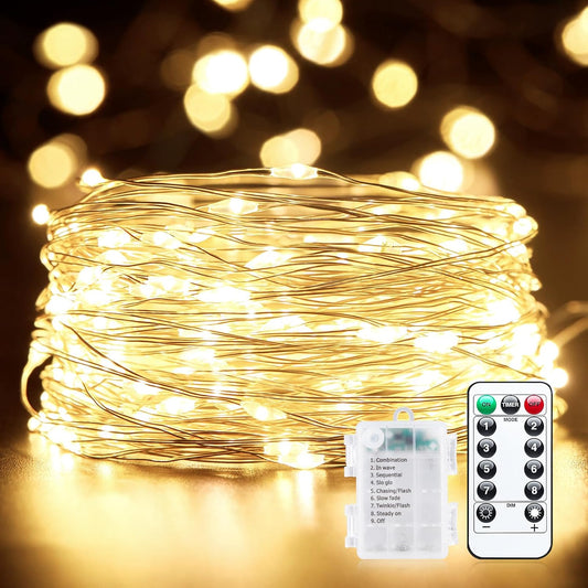 Minetom Fairy Lights Battery Operated with Remote, 33Ft 100 LED Waterproof String Lights Indoor Outdoor, Starry Twinkle Light for Christmas Home Bedroom Wedding DIY Centerpiece Decor