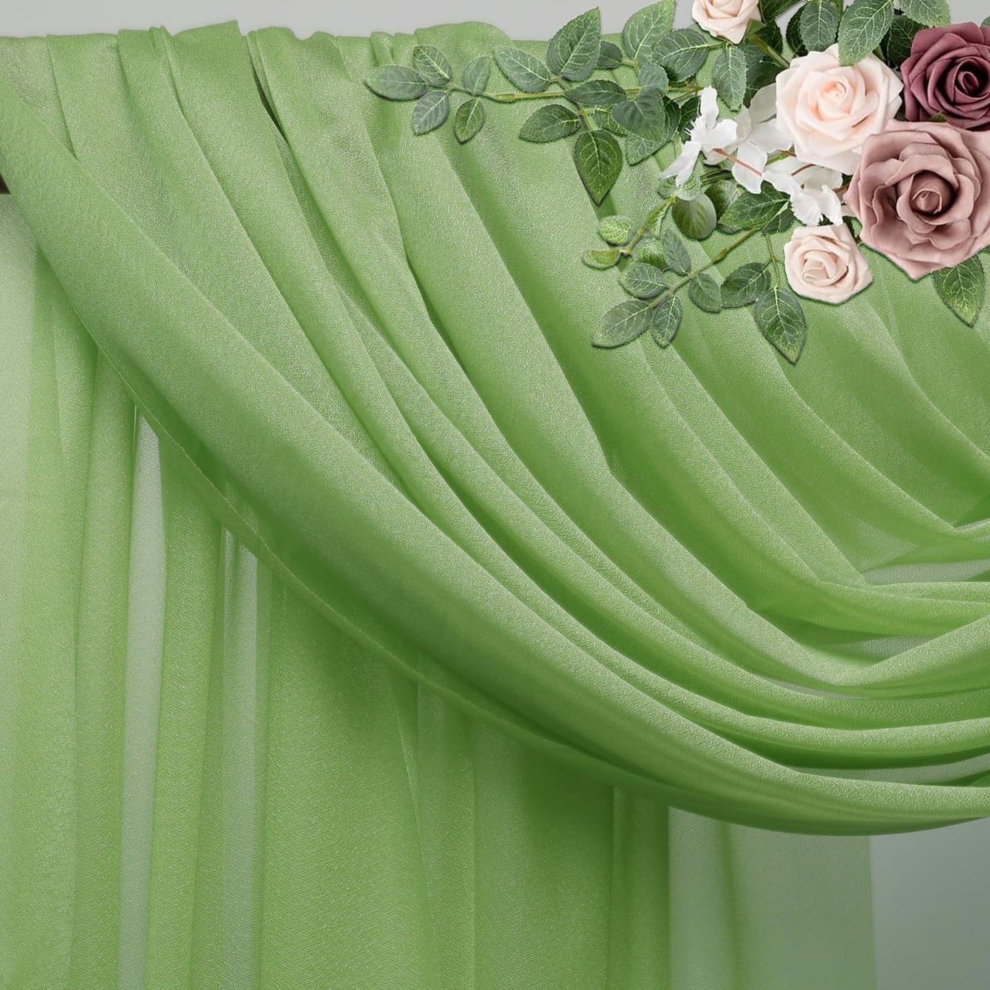 Wedding Arch Draping Fabric 6 Panels 28.7" x 20FT Sage Green Sheer Chiffon Backdrop Drapes for Wedding Ceremony Birthday Party Bridal Shower Outdoor Decoration