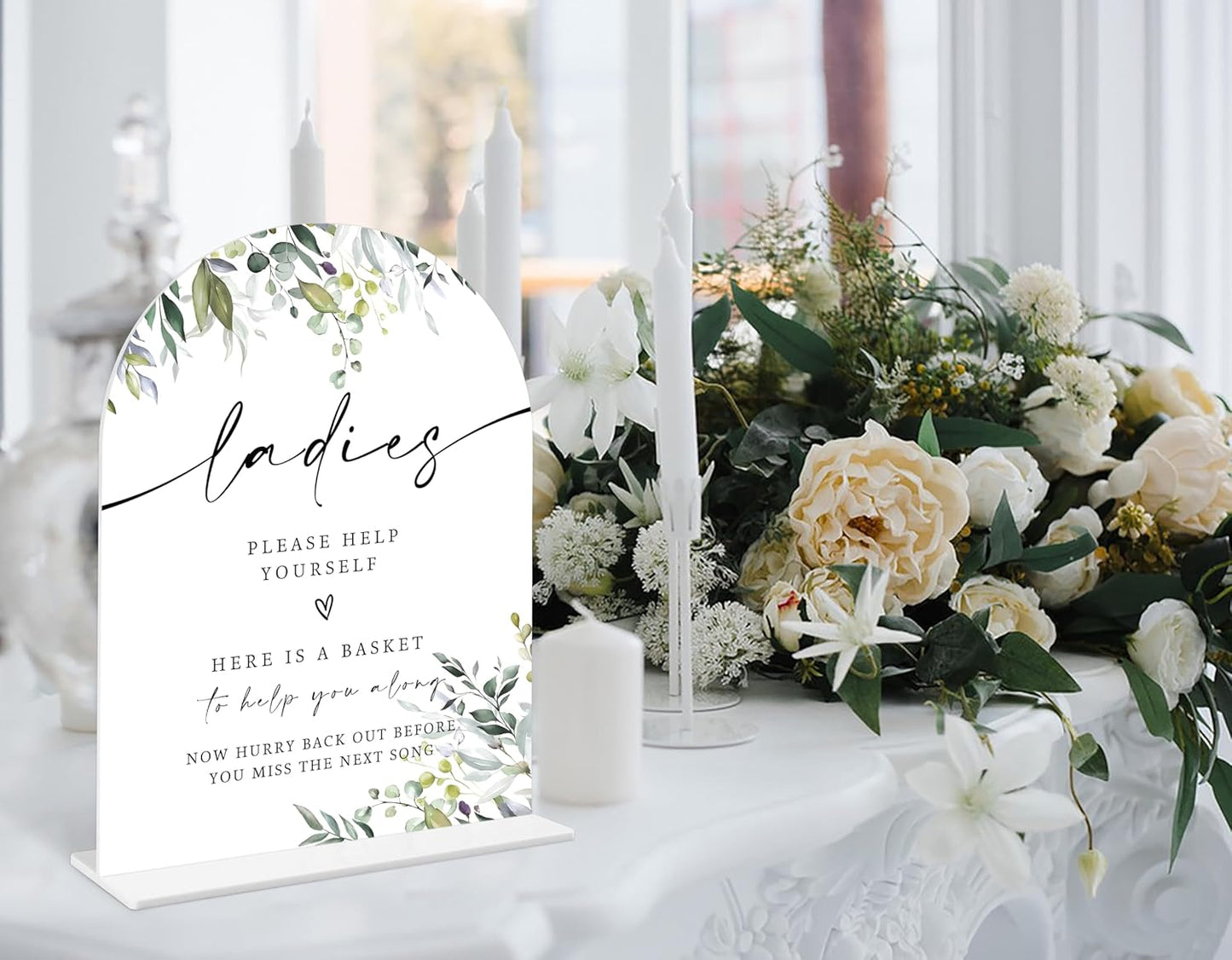 2 Pcs Greenery Wedding Bathroom Ladies & Gents Signs, 6 x 8 Inch White Arch Acrylic Wedding Sign with Holder, Wedding Sign for Ceremony and Reception, Wedding Decoration, Wedding Supplies - LY32