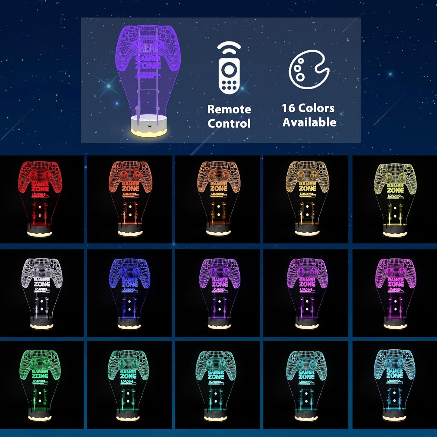 Light up Headset and Controller Stand, 16 Colors 3D LED Lights Gamepad Headphone Holder with Remote Control, Game Controller Hanger for All Universal Gaming PC Accessories