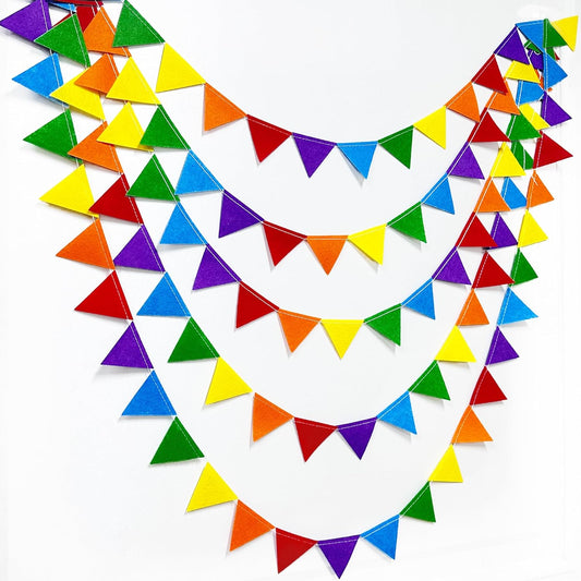 pinkblume Rainbow Party Decorations Colorful Felt Hanging Triangle Mini Bunting Pennant Banner Flag for Birthday Wedding Baby Shower Engagement Carnival Fiesta Festival Party Classroom Nursery Decor