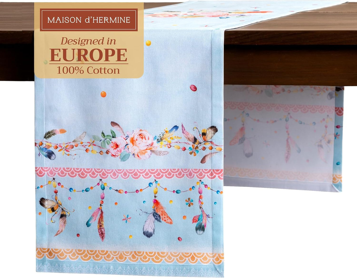 Maison d' Hermine Table Runner 100% Cotton Single Layer Table Runners 72 inches Long Decorative for Home Kitchen Dining Party Baby Shower Wedding Bridal Shower Spring Summer (Ibiza, 14.50" x 72")