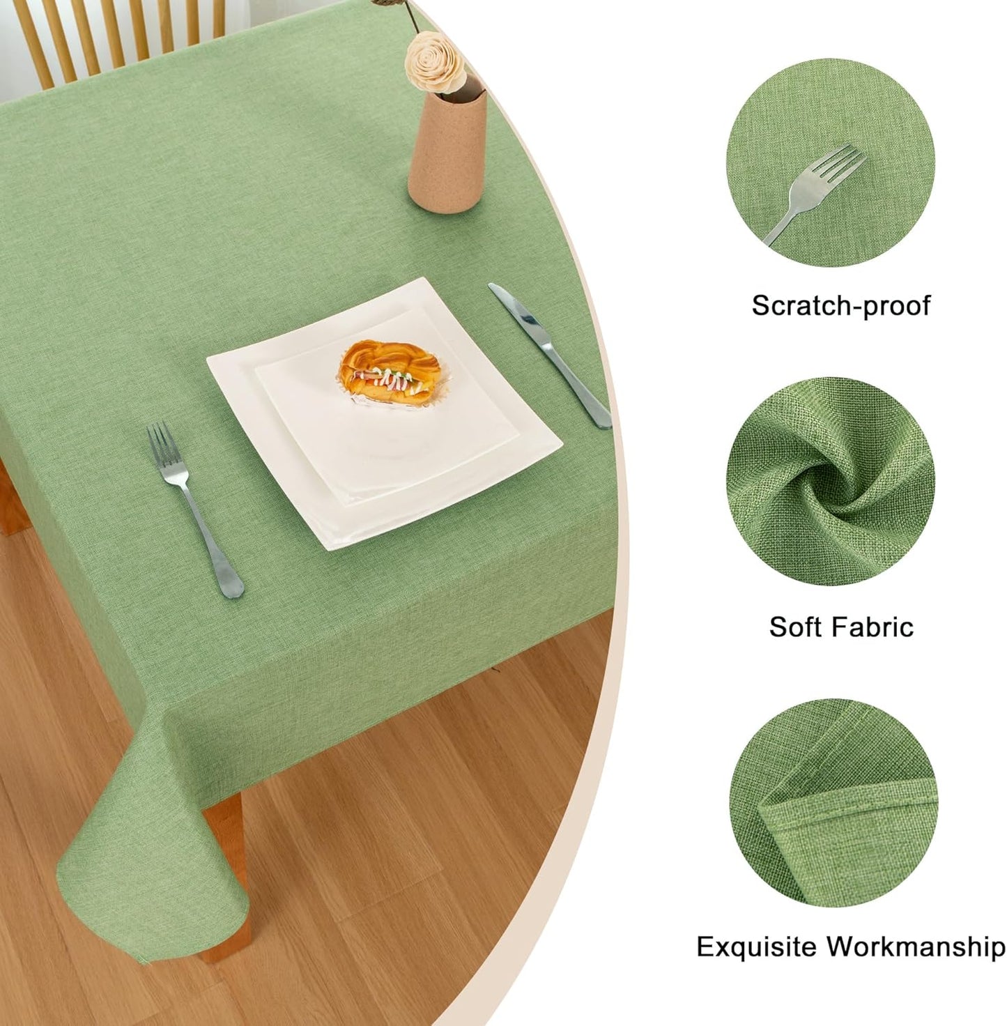 Hiasan Faux Linen Rectangle Tablecloth - Wrinkle and Stain Resistant Washable Decorative Fabric Table Cloth for Kitchen Dining Room Holiday Table Cover for Dinner, Sage Green, 60 x 102 Inch