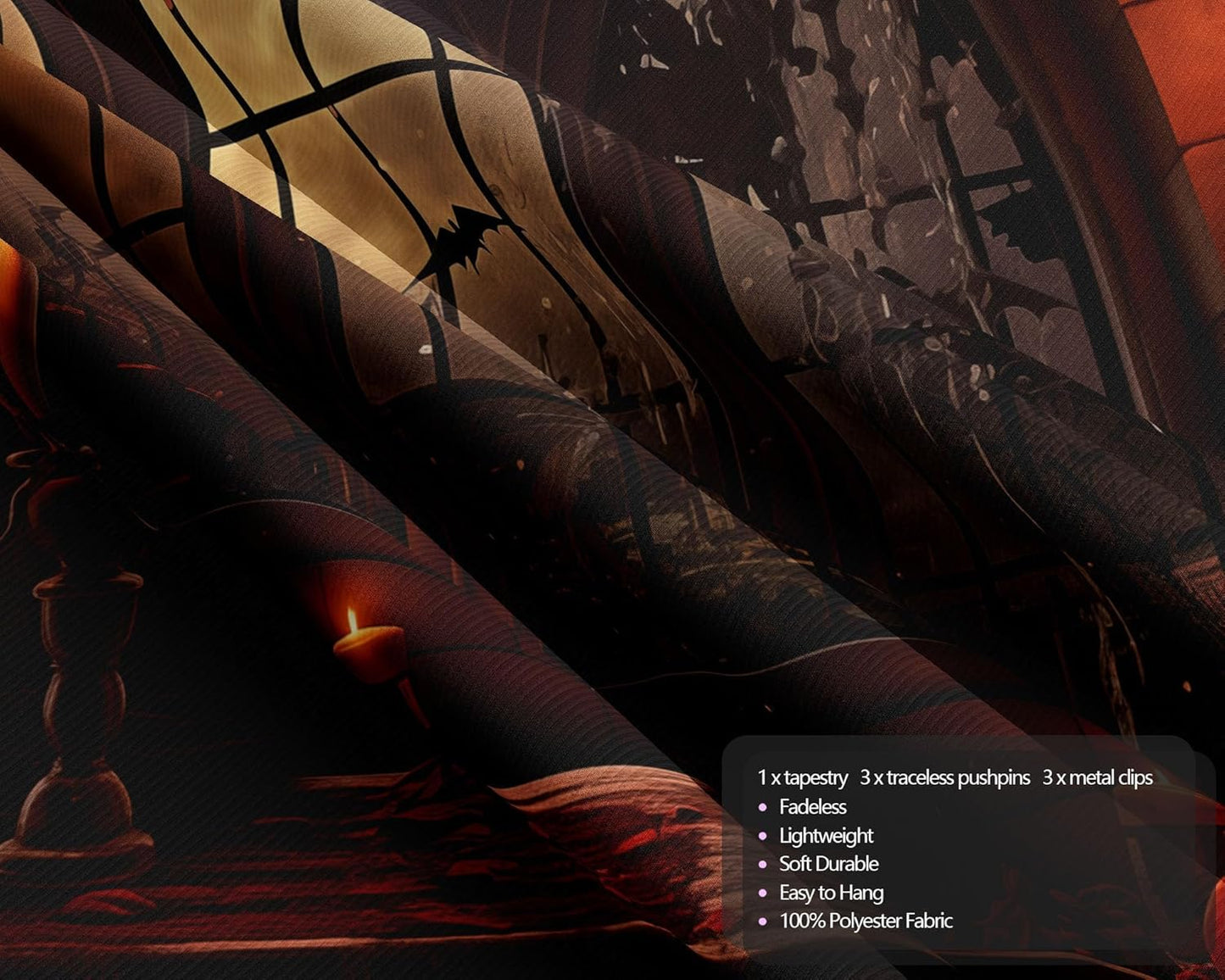 QGHOT Halloween Tapestry Wall Hanging Horror Castle Window Tapestry Gothic Spooky Backdrop Vampire Medieval Tapestries for Bedroom Living Room Dorm Wall Art Decor (78.7"x59.1")