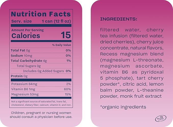 Recess Mood Magnesium & Adaptogen Drink, Relaxation Beverage, 12 ounce (Black Cherry, 12 pack)