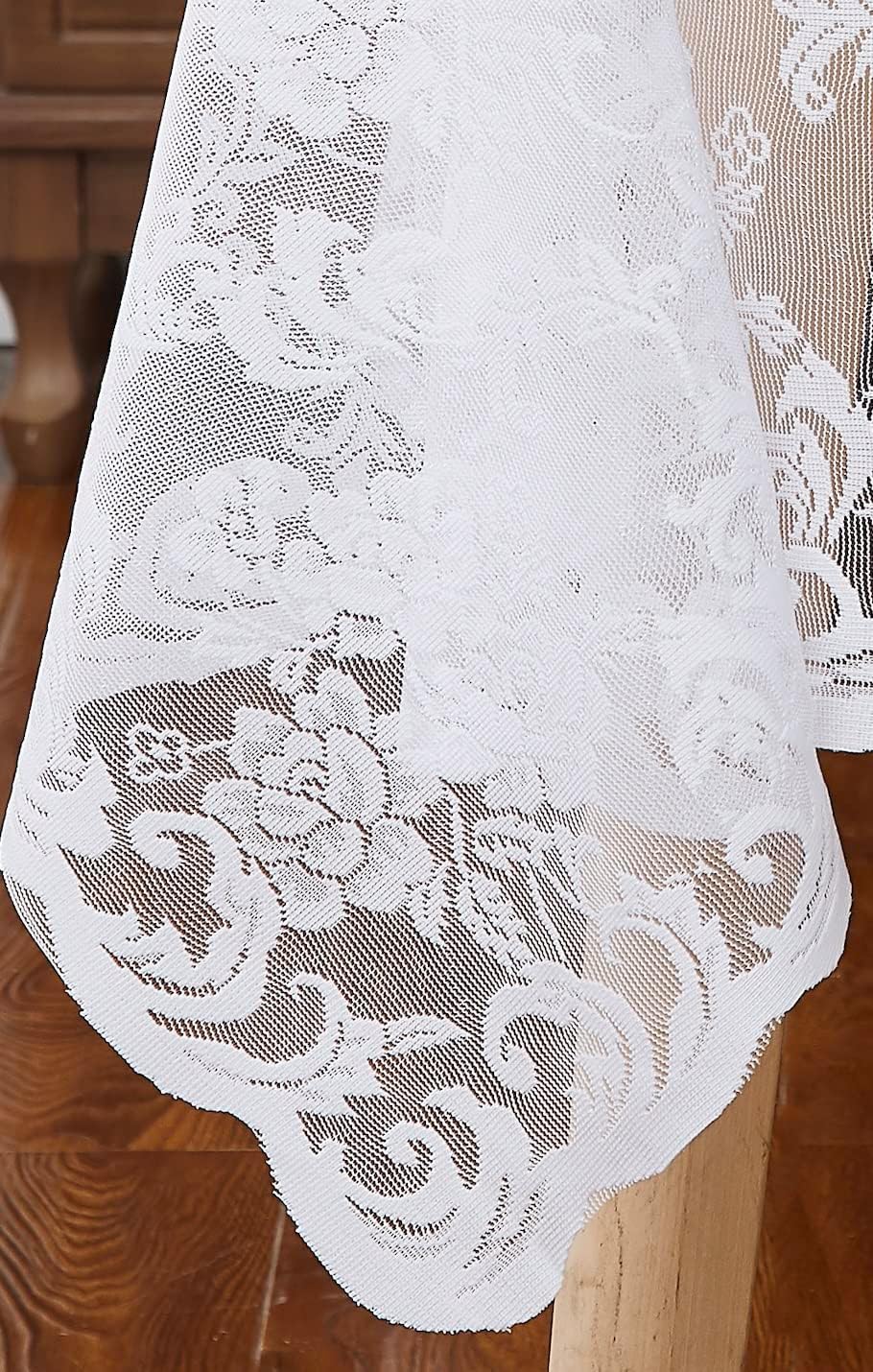 LinenZone Extra Large White Round Tablecloth for Rustic Vintage Decor. Sheer Lace Table Cloth Works Great As Wedding Tablecloth or Thanksgiving Table Cover. (Mia 120 Round, White)