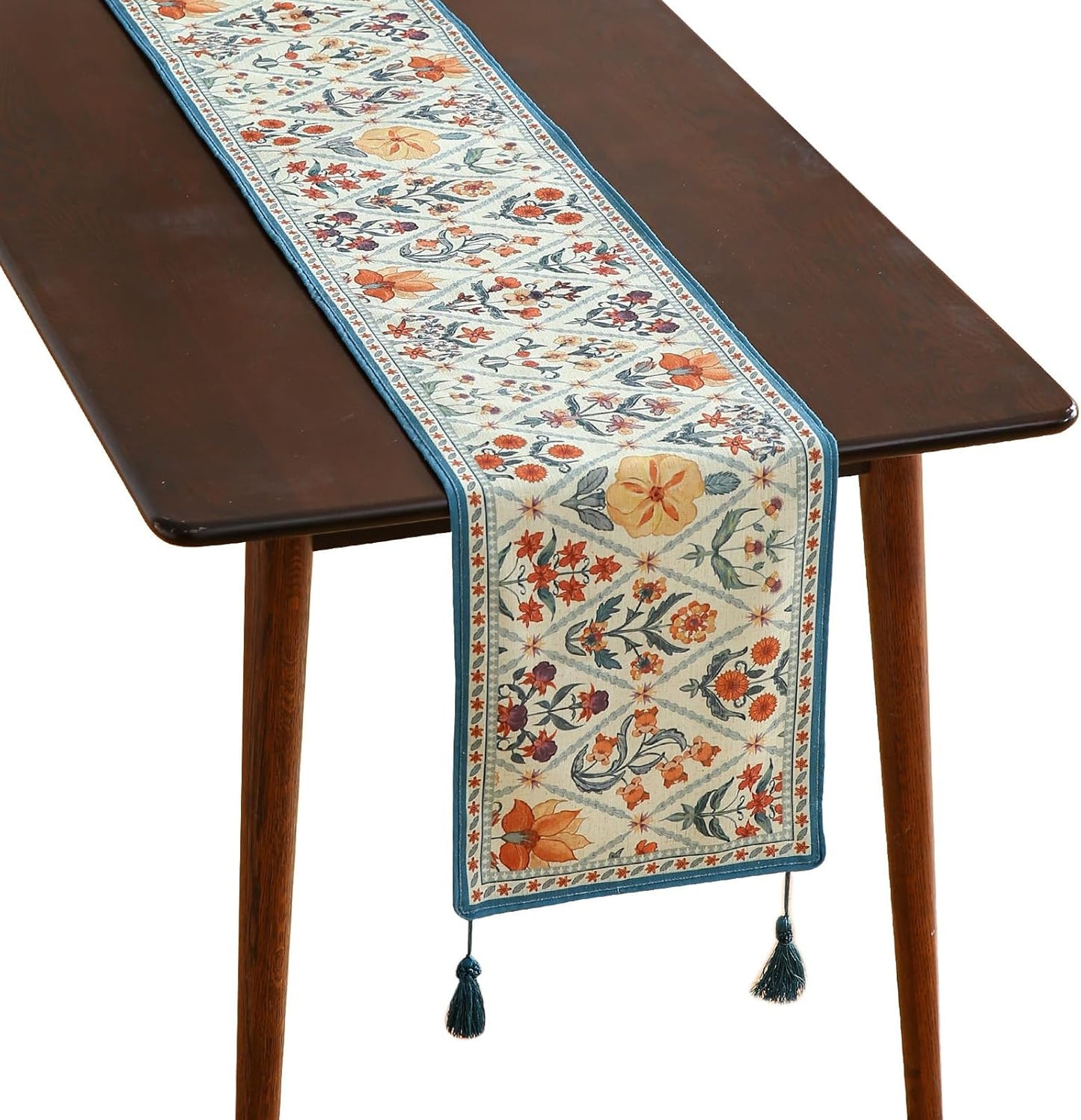 ISAENNE Designer Bohemian Elegant Linen Extra Long Table Runner 118 Inches,Colorful Flower Pattern Table Runners for Dining Tables,Thanksgiving,Kitchen Tables,Christmas,12"*118"-Floralsea A