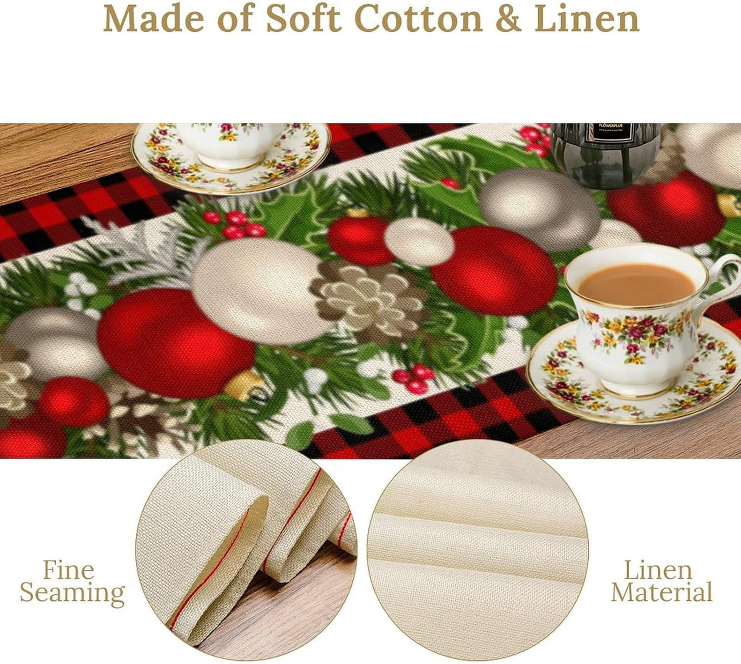 Christmas Table Runner,Seasonal Winter Xmas Holiday Farmhouse Table Cloth Kitchen Dining Table Decoration for Home Party Decor 13x36 Inch