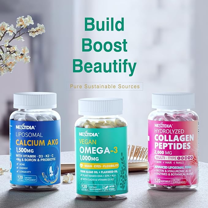 Vegan Omega 3 DHA EPA ALA Supplement with 5000IU Vitamin D3 K2 (MK7), CoQ10 for Women Men | Fish Oil Alternative | Plant Based Algae Oil Omega 3 1000mg Pills for Bone, Brain, Eye, Skin | 120 Softgels