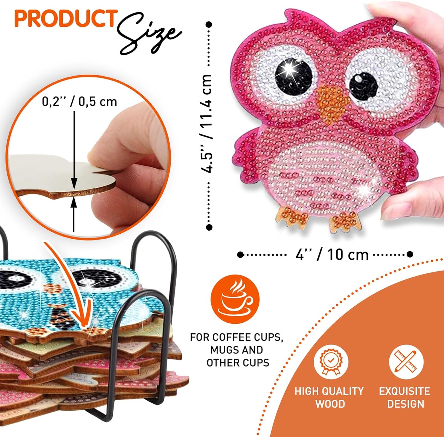 10 pcs Diamond Painting Coasters | Diamond Art Coasters | Owls Diamond Art Painting | Perfect Art Craft Gift for Owl Lover, Dad, Mom, Grandparents, Brother, Sister.