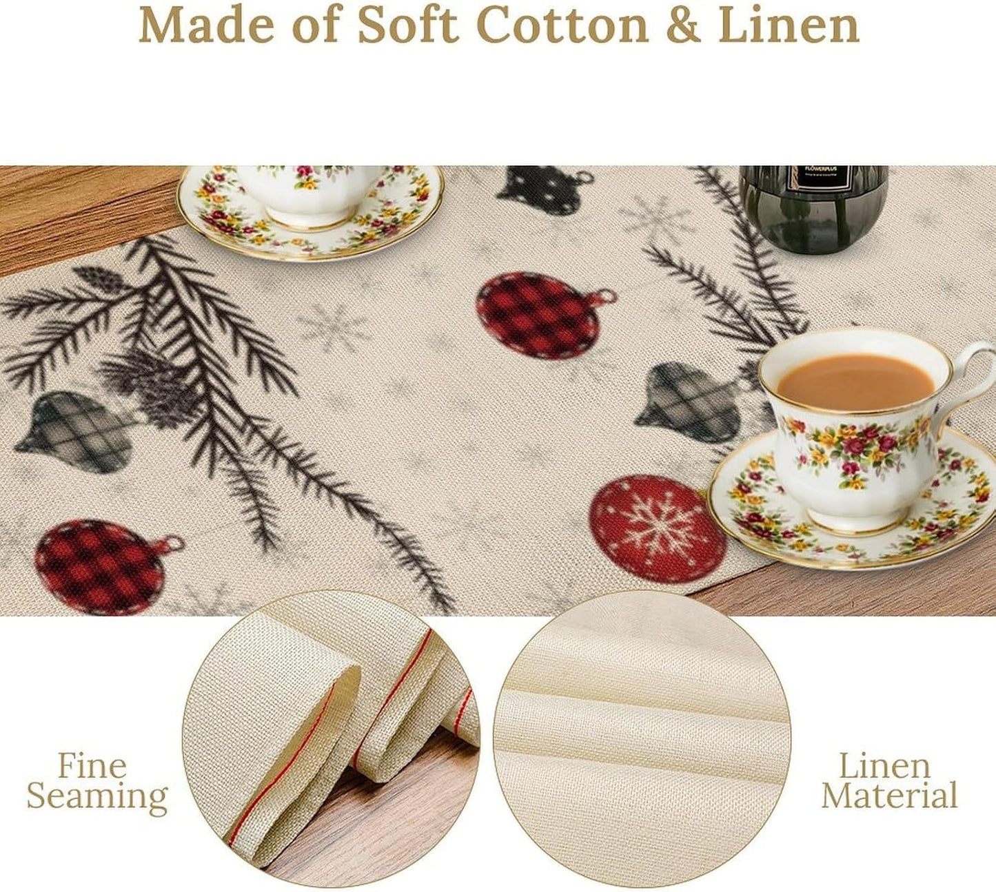 Merry Christmas Table Runner,Winter Xmas Holiday Kitchen Dining Table Decoration for Home Party Decor 13x60 Inch