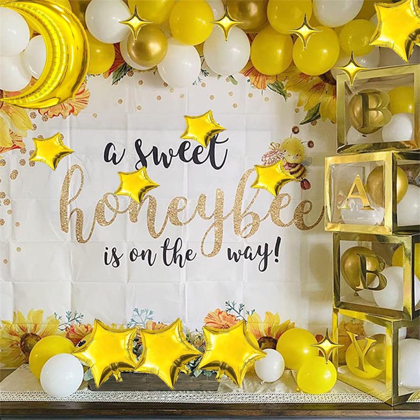 50pcs Moon and Star Balloons Gold，36"Moon Foil Balloons 18"10" Star Foil Balloons Four Pointed Star Balloon Mylar Balloon for Baby Shower Christmas Anniversary Wedding Birthday Party