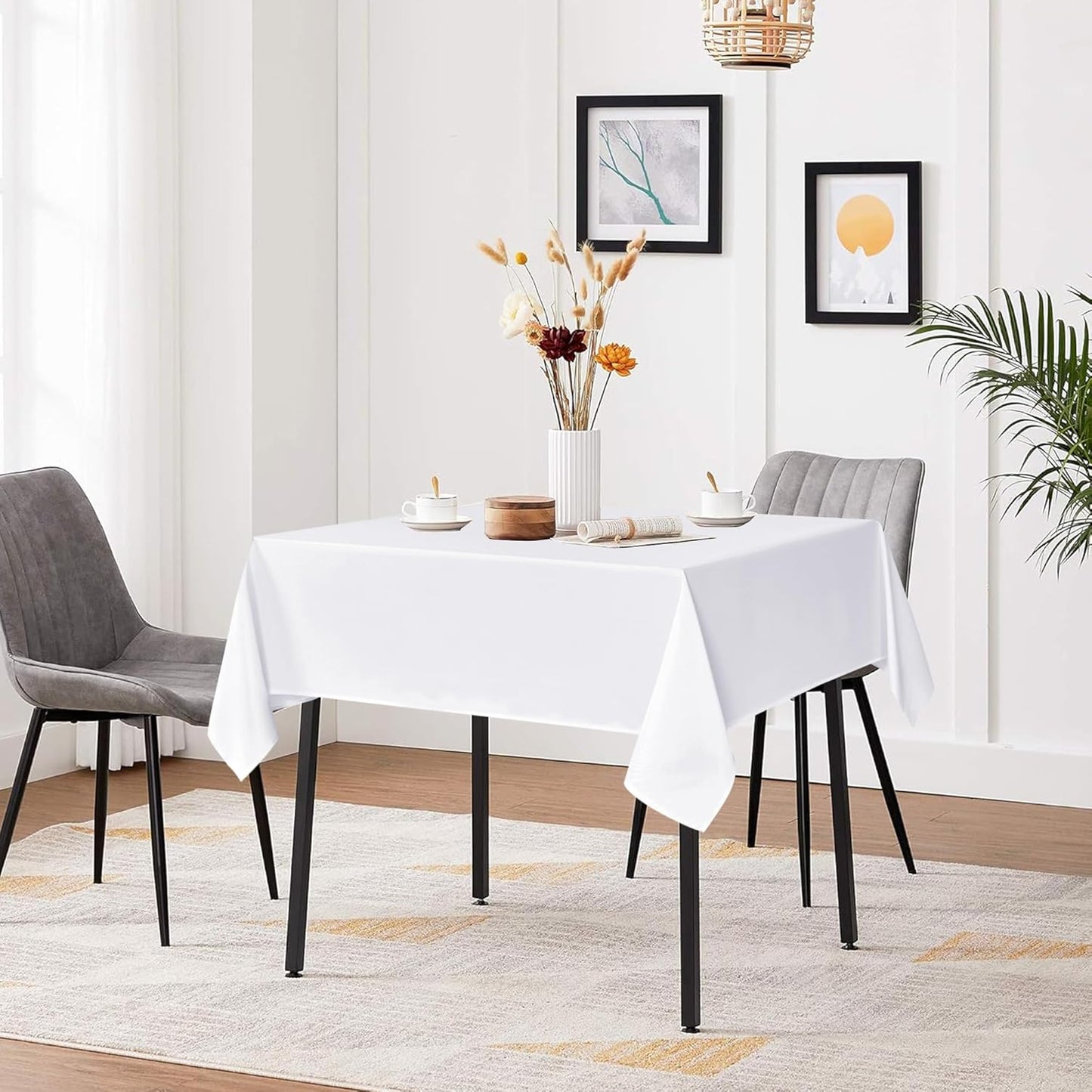 sancua White Large Square Tablecloths 85x85 Inch, 2 Pack - Fabric Table Cloth for Square or Round Tables, Washable Polyester Table Cover for Outdoor Party, Birthday, Buffet, Resturant