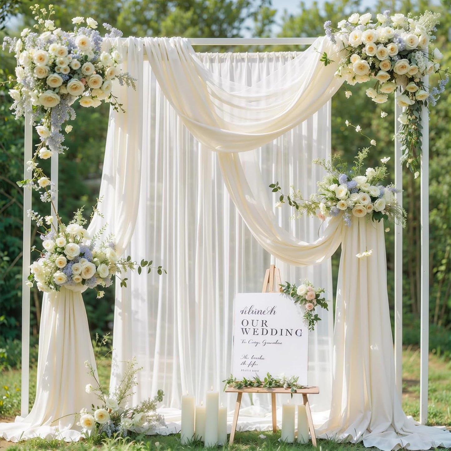 Wedding Arch Draping Fabric,1 Panel 18FT Beige Arch Drapes Chiffon Fabric Drapery Decorations for Ceremony Reception Party Ceiling Backdrop