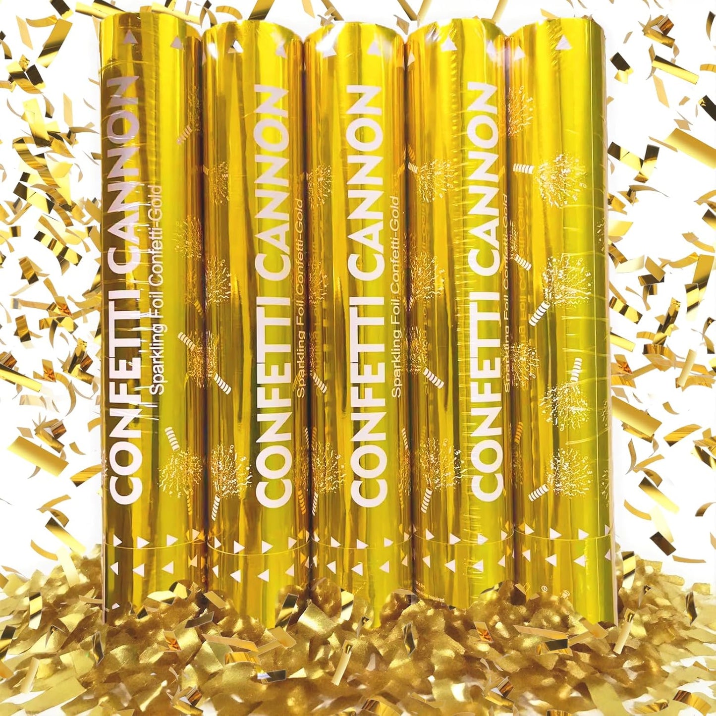 Gold Confetti Cannons for Any Celebration | 5-Pack 12-Inch Party Poppers for Weddings, Birthdays, Graduations, and More.