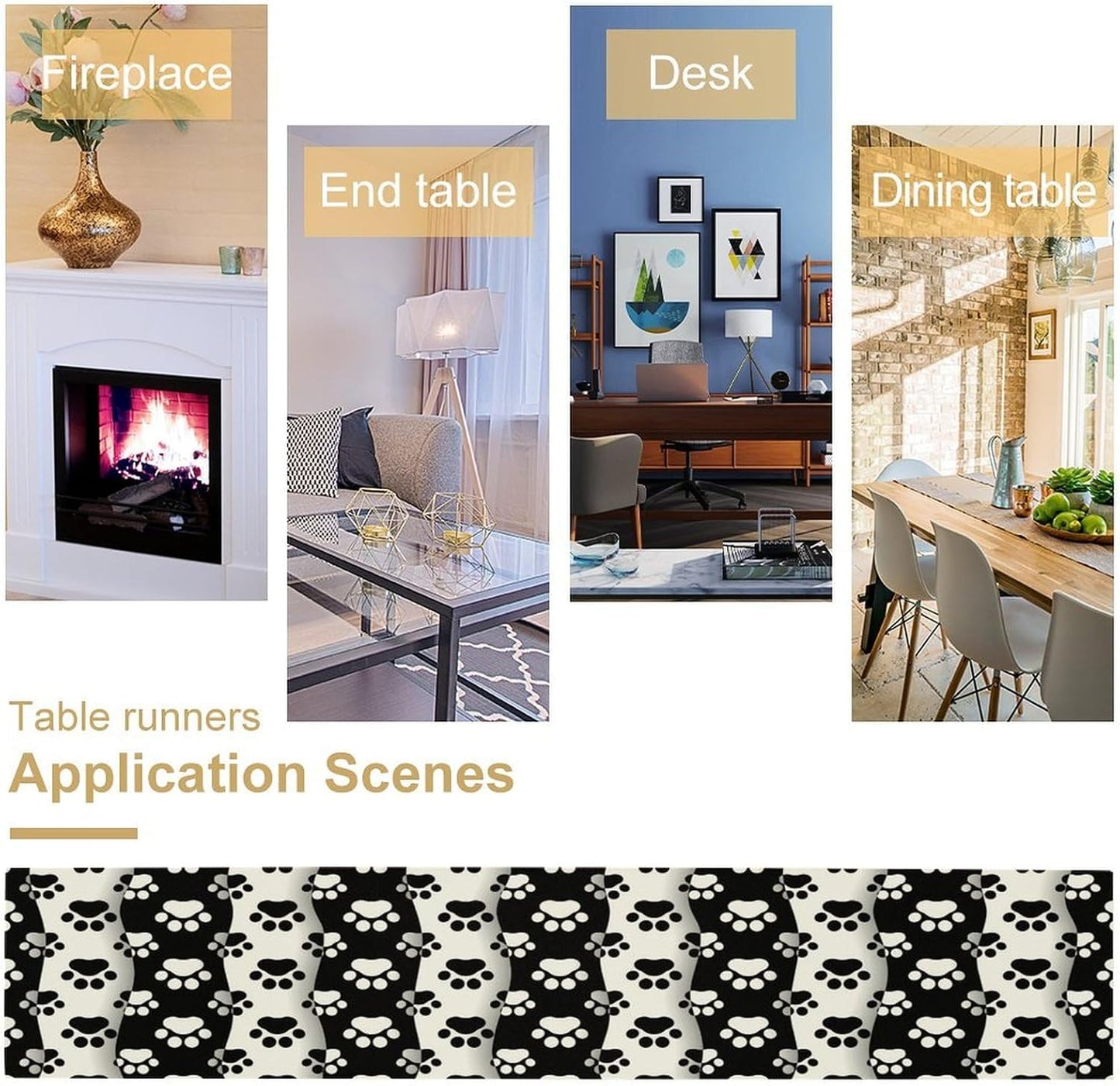 Dog Paw Table Runner,Kid Cute Animal Footprint Black White Theme Design Print Tablecloth Burlap for Hotel Indoors Outdoor Dining Room Kitchen Home Decor,W13X L80 in