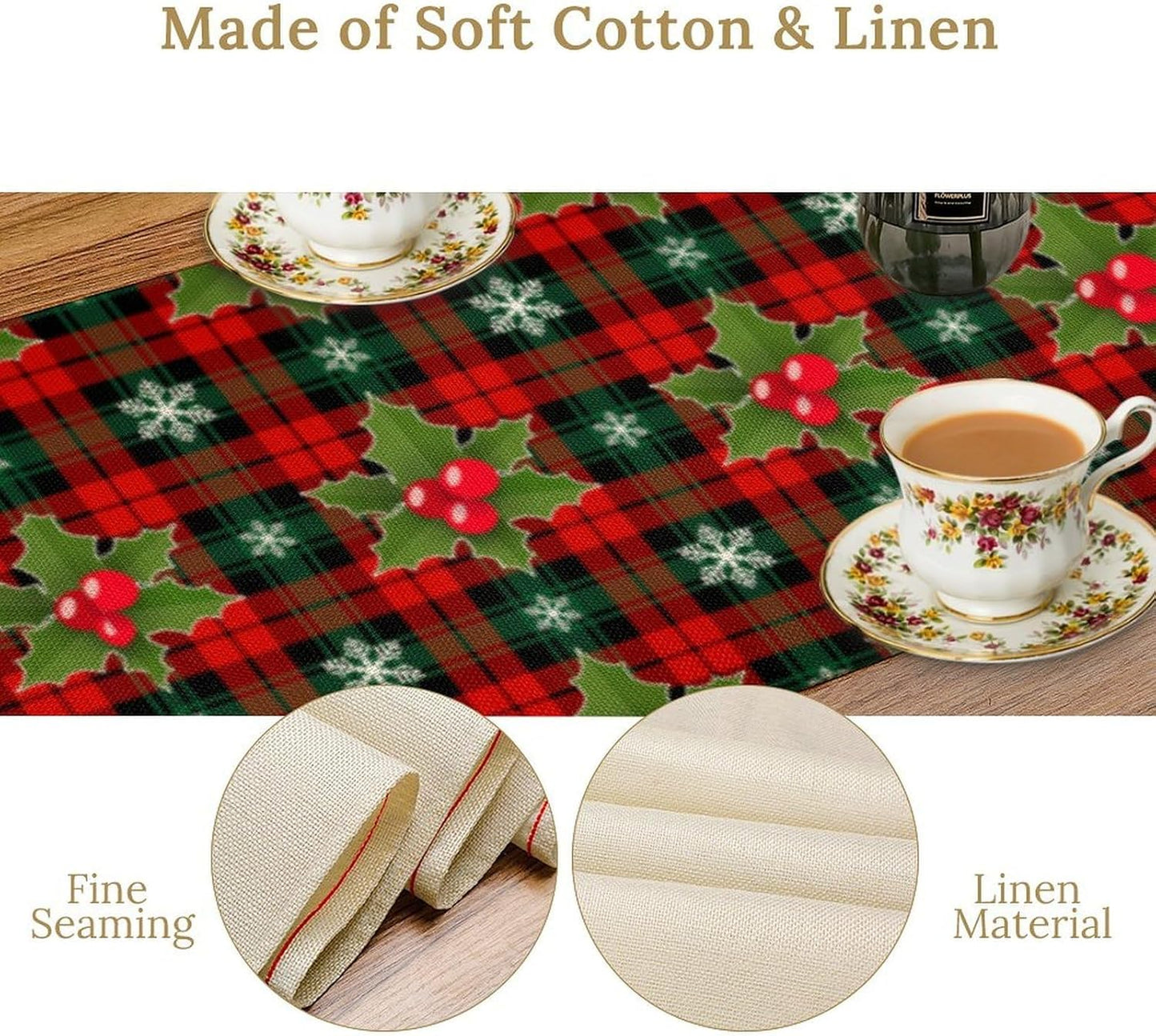 Christmas Table Runner, Red Check Plaid Winter Xmas Holiday Table Cloth Kitchen Dining Table Decoration for Home Party Decor 13x70 Inch