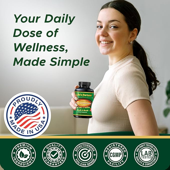 Life's Fortune Whole Food Multivitamin & Mineral, Advanced Energy Support Supplement, Daily Wellness for Men & Women, Amino Acids, 180 Vegetarian Tablets