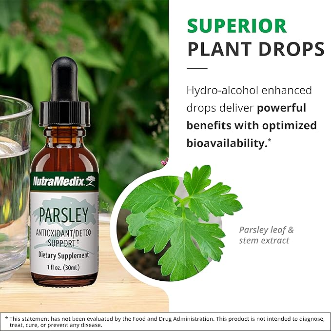 NutraMedix Parsley Herbal Supplement - Parsley Leaf and Stem Extract - Antioxidant Support, Body Detox & Cleanse Support - Liquid Herbal Supplements for Immune Health (1oz / 30ml)
