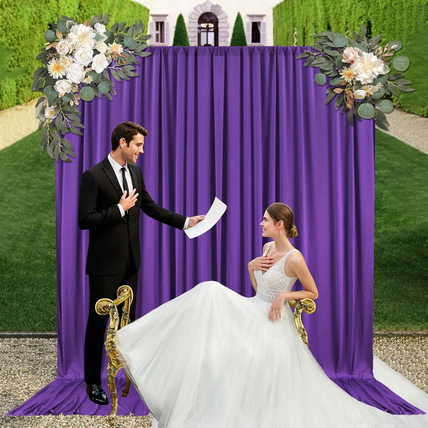 10ft x 10ft Purple Backdrop Curtains for Parties, Fabric Satin Background Curtain with Rod Pockets for Weddings, Birthday, Baby Shower, Photography, Graduation Party Backdrop Drapes, 2 Panels