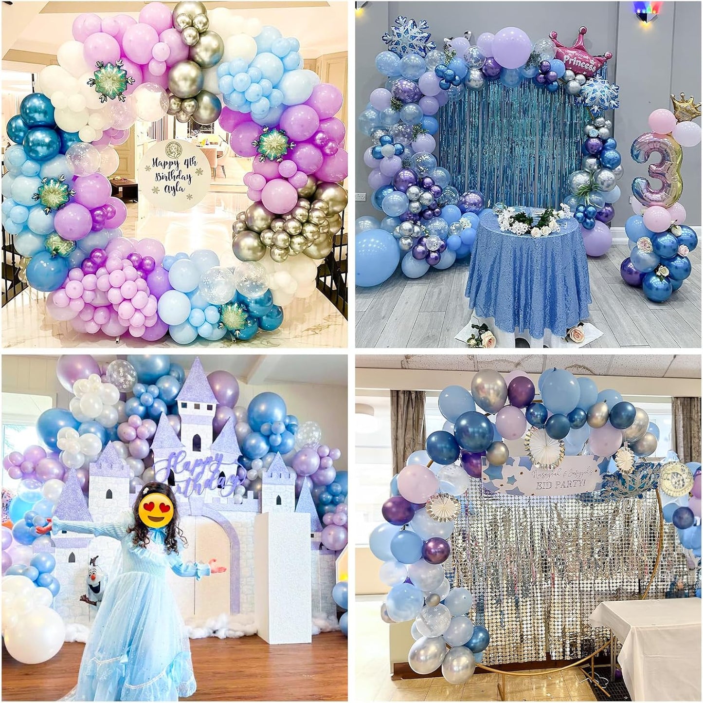 Blue Purple Silver Balloons 12 Inch Snowflake Balloons Metallic Silver Purple Blue Helium Party Balloon for Girls Birthday Ice Snow Winter Wonderland Baby Shower Christmas Party Decorations