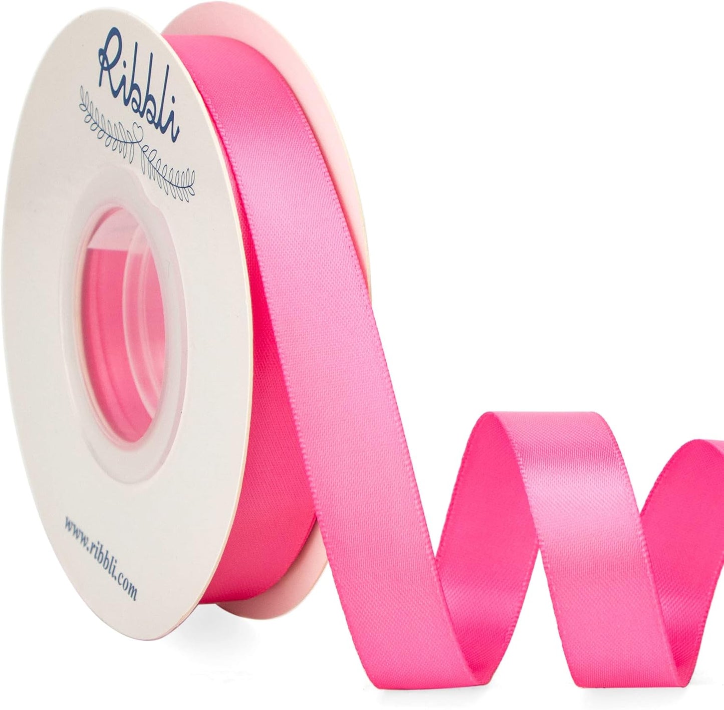 Ribbli Hot Pink Satin Ribbon 5/8 inch x Continuous 25 Yards,Double Faced Satin Use for Craft, Gift Wrapping, Christmas Ornaments, Hair Bows, Bouquet Bows