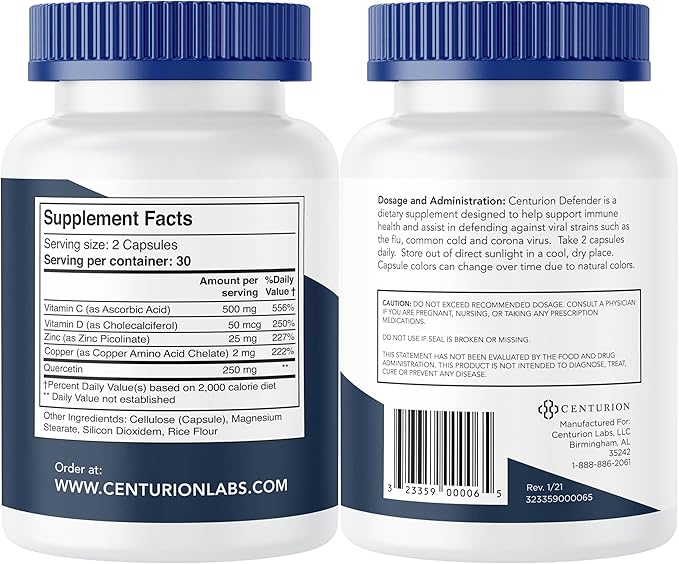 Defender Immunity Boost, 5-in-1 Powerful Blend of Quercetin, Zinc, Vitamin D, Vitamin C, Copper to Help Support Overall Health, 60 Caps