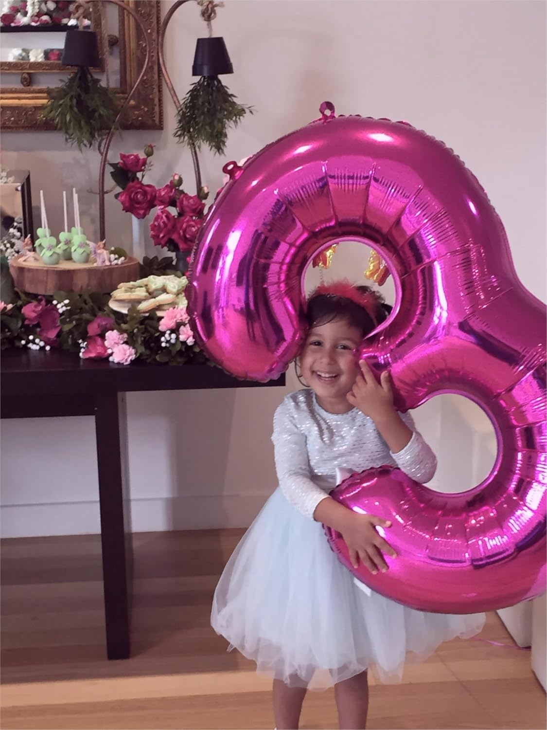 40 Inch Rosy Purple 3 Large Number Balloon, 3 13 23 30 33 36 Rosy Purple Birthday Party Decorations, Number Three Foil Balloons for Anniversary Party Graduations Celebration Supplies