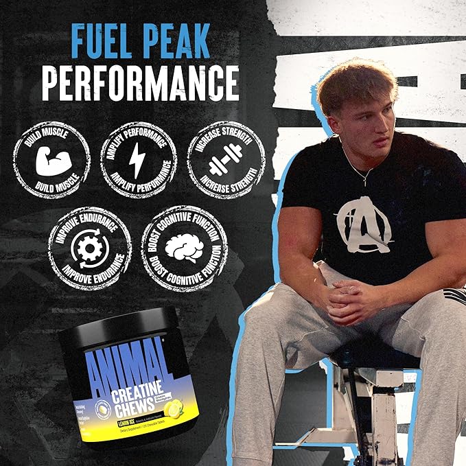 Animal Creatine Chews Tablets - Enhanced Creatine Monohydrate with AstraGin to Improve Absorption, Sea Salt for Added Pumps, Delicious and Convenient Chewable Tablets - Lemon Ice