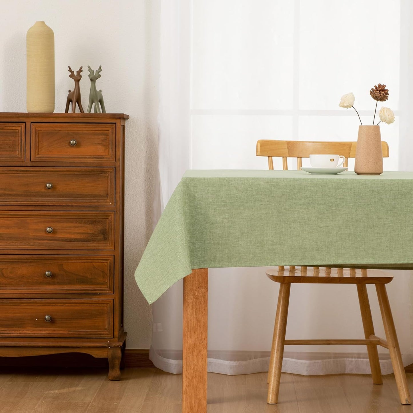 Hiasan 2 Pack Faux Linen Rectangle Tablecloth - Wrinkle and Stain Resistant Washable Table Cloth for Kitchen Dining Room Holiday Table Cover for Dinner, Green, 70 x 120 Inch