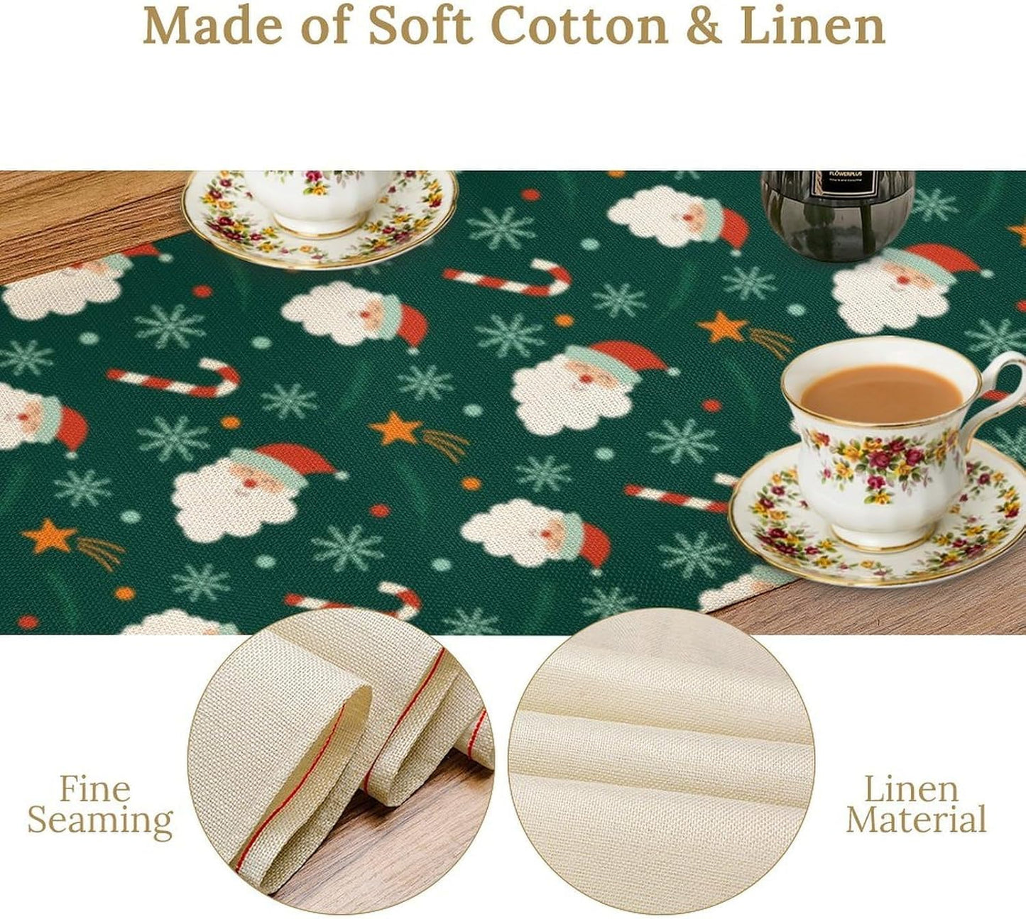 Christmas Table Runner,Seasonal Winter Xmas Holiday Green Table Cloth Kitchen Dining Table Decoration for Home Party Decor 13x36 Inch