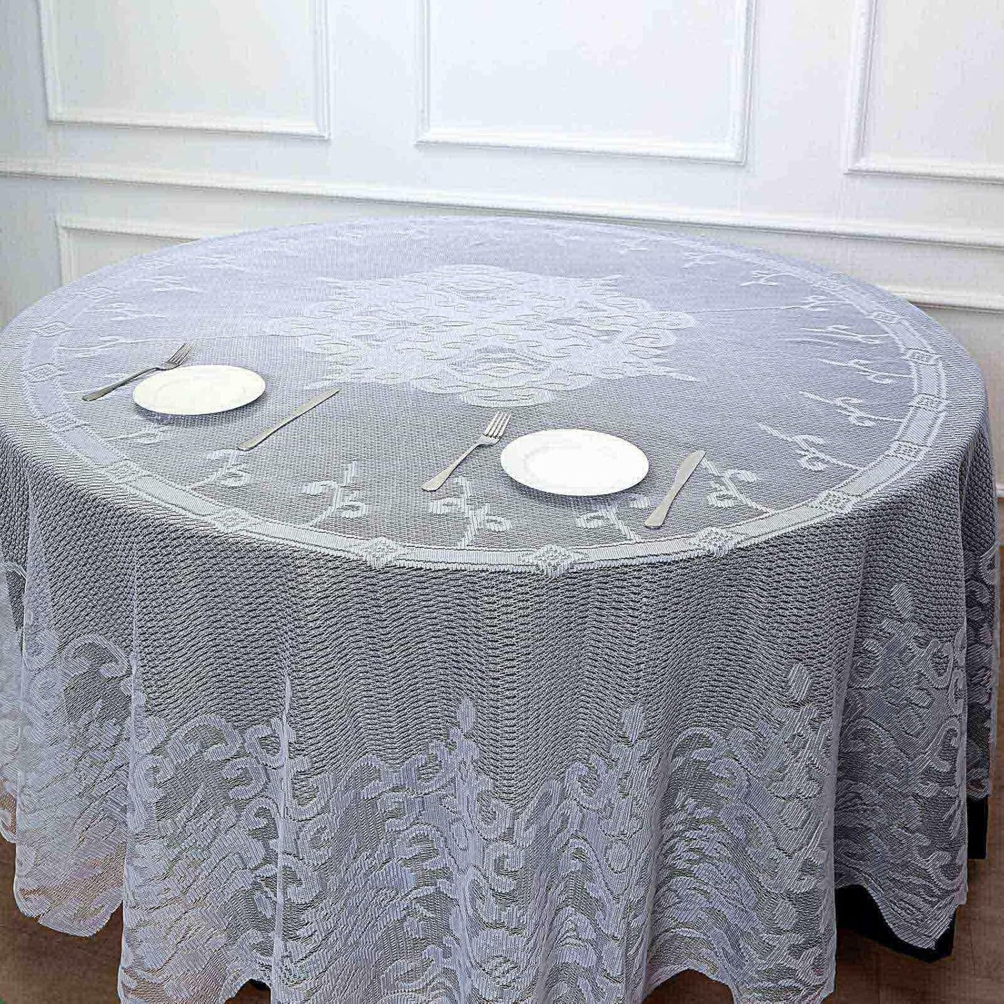Tableclothsfactory 120" White Premium Lace Round Tablecloth for Banquet Party Wedding Event Home Decor