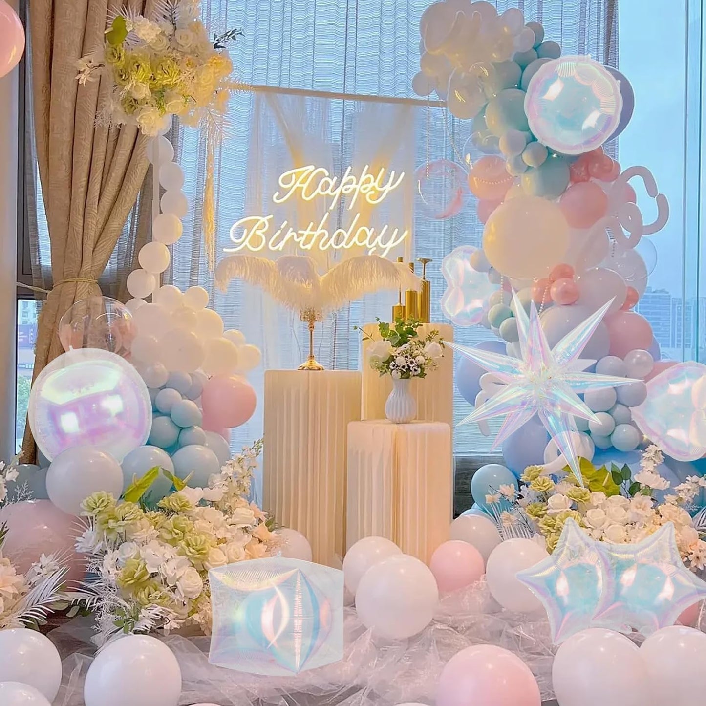 Fangoo 9pcs 18-27in Iridescent Balloon Holographi Foil Balloons for Disco Party Decorations Undersea Mermaid Party Decorations Graduation Birthday Wedding Decor